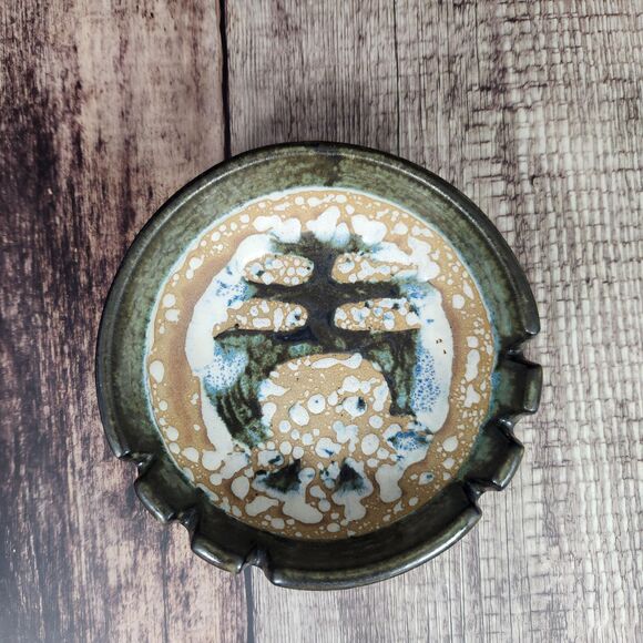 VTG Ashtray by Lapid Pottery Israel Abstract Hand Painted Ash Tray Bowl #424 MCM - Picture 1 of 9